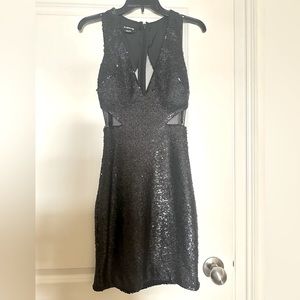Black sequin/mesh cutout Bebe dress